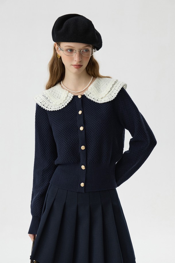 WE'DEE - 니트 / 가디건 - WD_Lace lapel cardigan_NAVY