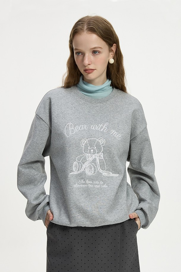 WE'DEE - 스웻셔츠 - WD_Teddy bear embroidery sweater