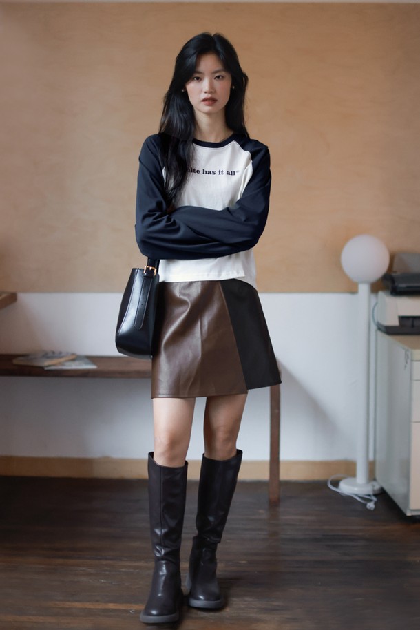 LANGSON - 미니스커트 - LS_Leather mini skirt