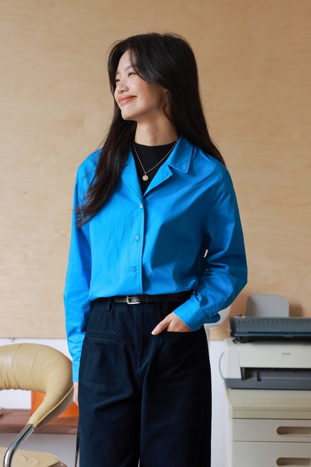 LANGSON - 셔츠 - LS_Literary solid color blue shirt