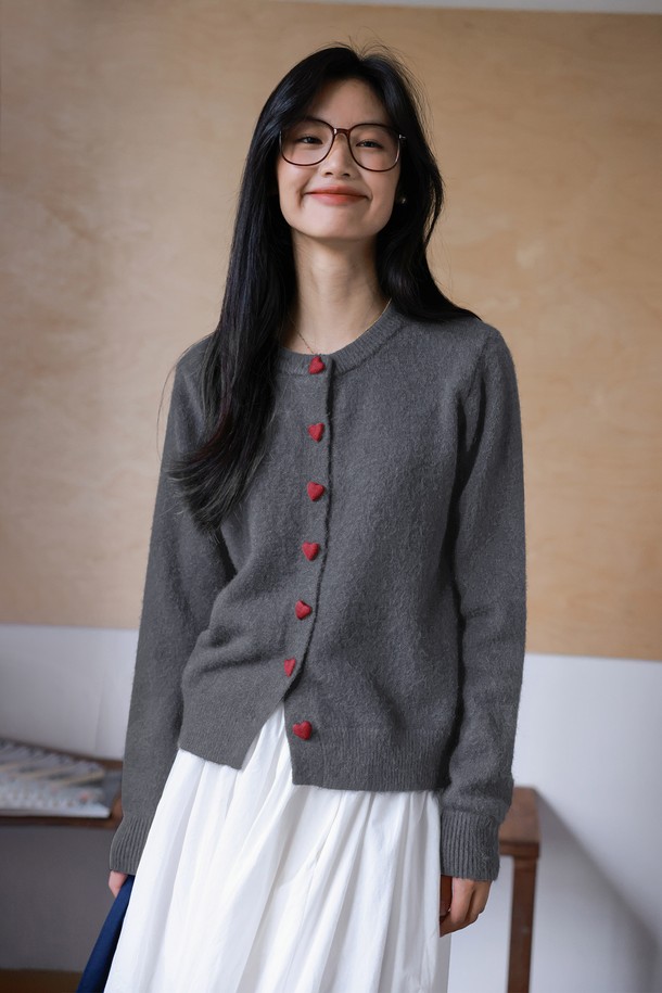 LANGSON - 가디건 - LS_Heart button knit cardigan_3color