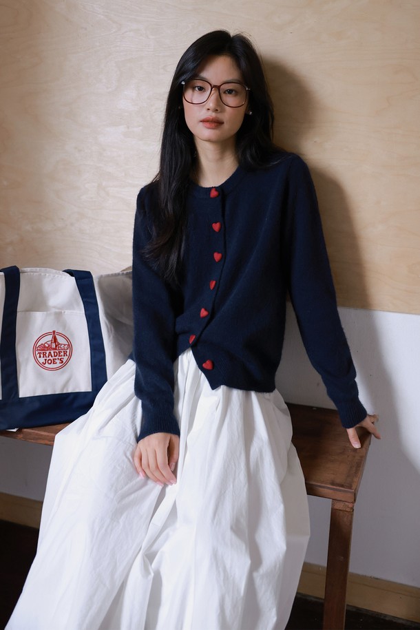 LANGSON - 가디건 - LS_Heart button knit cardigan_3color