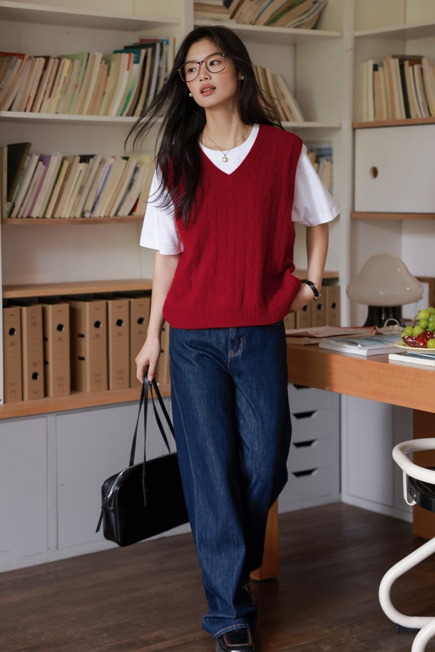 LANGSON - 베스트 - LS_Basic v-neck knit vest_4color