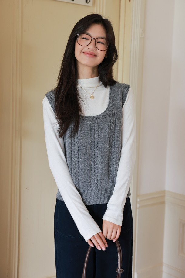 LANGSON - 베스트 - LS_U-neck gray knitted vest