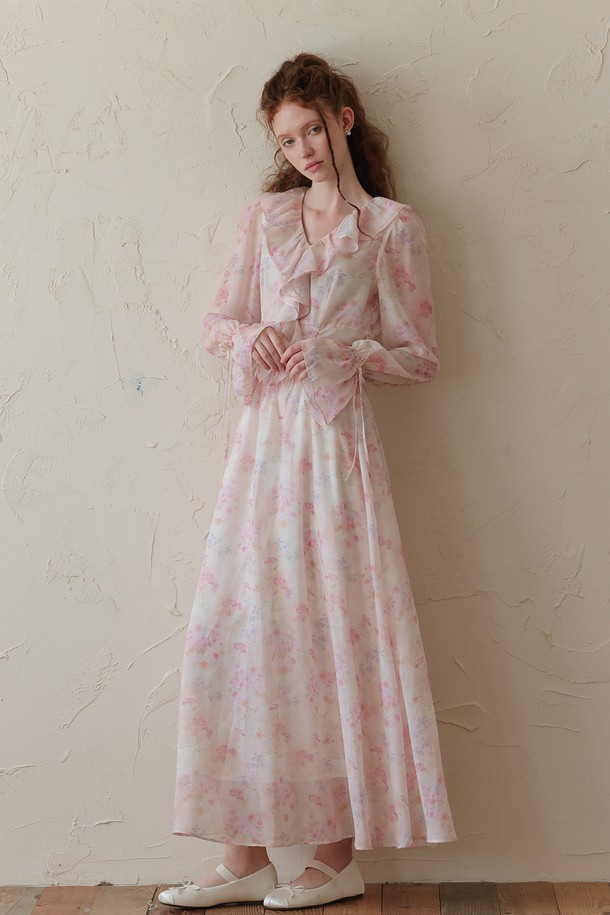 DUNDROP - 긴소매 원피스 - DD_Ruffle bell sleeve floral dress