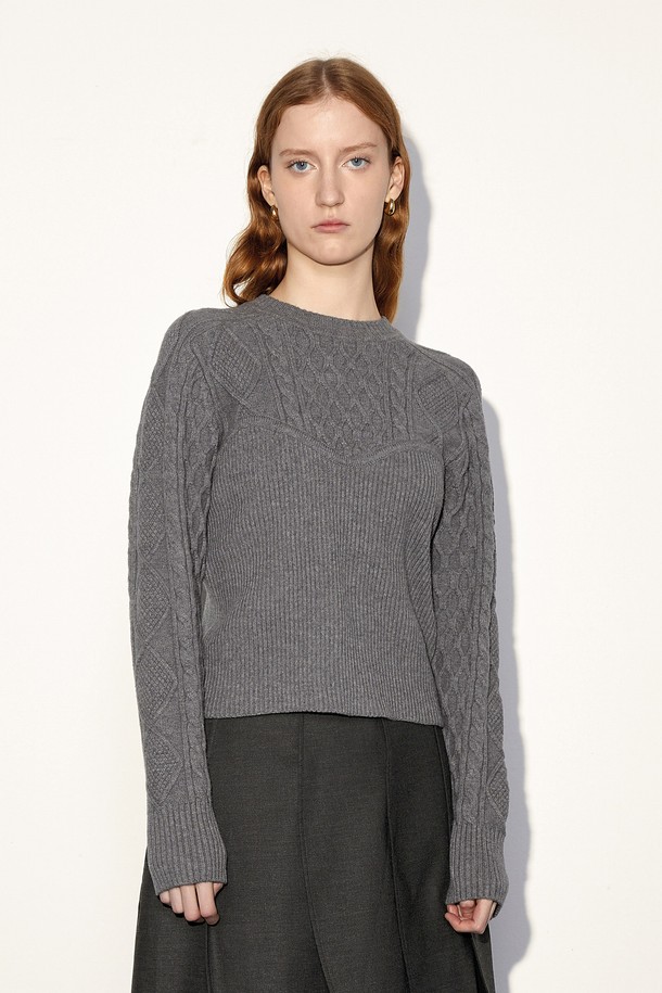 PIASTUDIO - 스웨터 - BA_Crew neck cable wool knit sweater