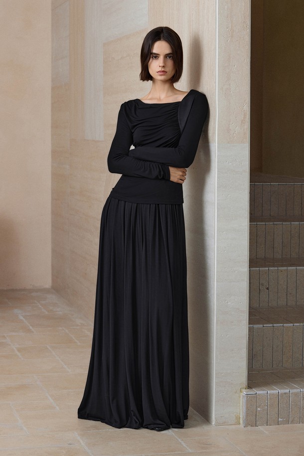 YYIAM - 롱스커트 - YY_Pleated maxi skirt_BLACK