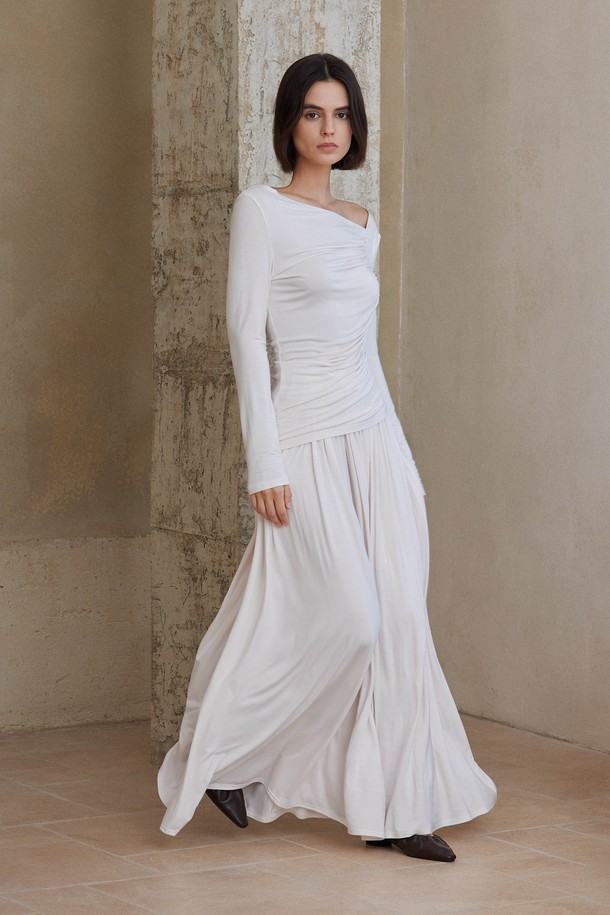 YYIAM - 롱스커트 - YY_Pleated maxi skirt_WHITE