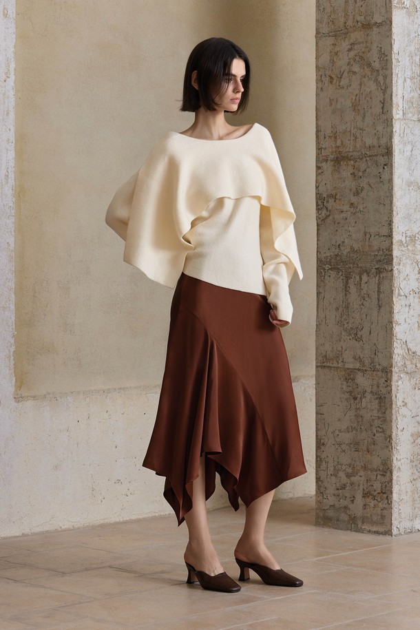 YYIAM - 롱스커트 - YY_Irregular hem silky skirt_2color