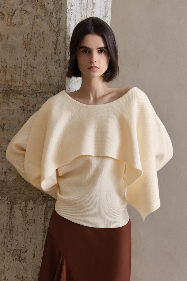 YYIAM - 스웨터 - YY_Fake-shawl design knit top_2color