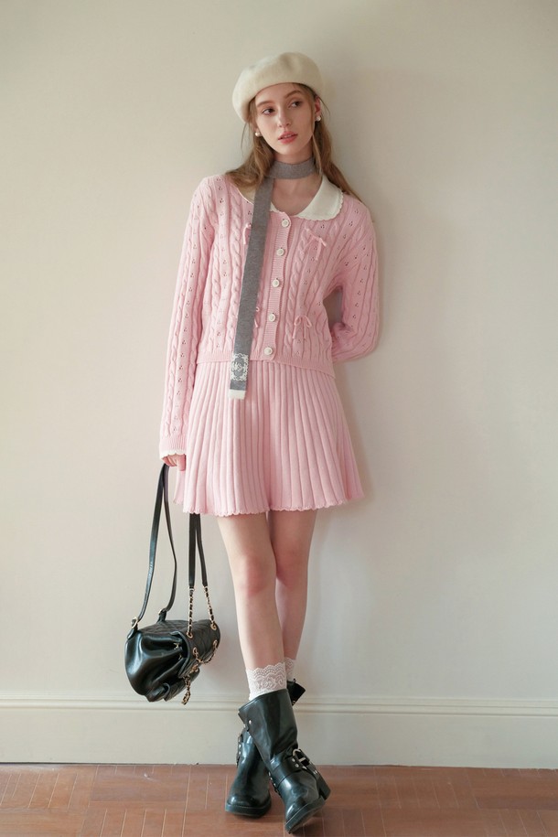 Cest Moidew - 미니스커트 - Cest_Pink flared knit skirt