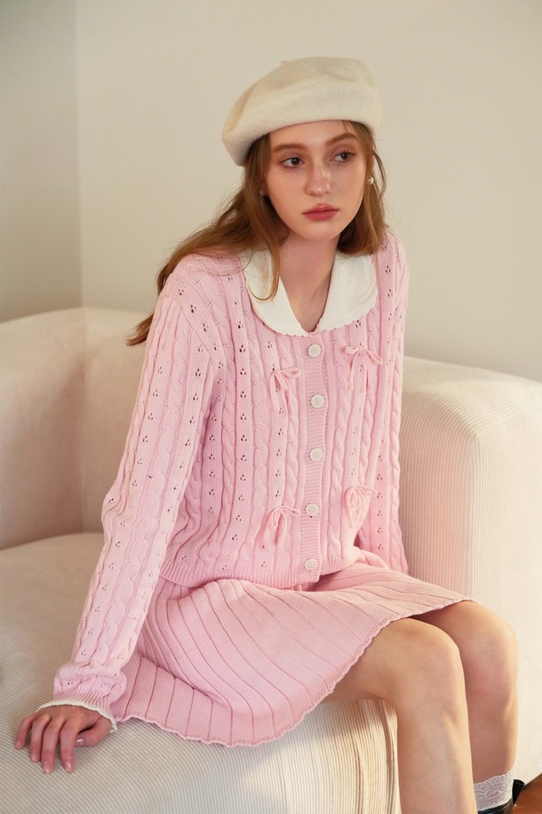 Cest Moidew - 가디건 - Cest_Pink knit bow cardigan