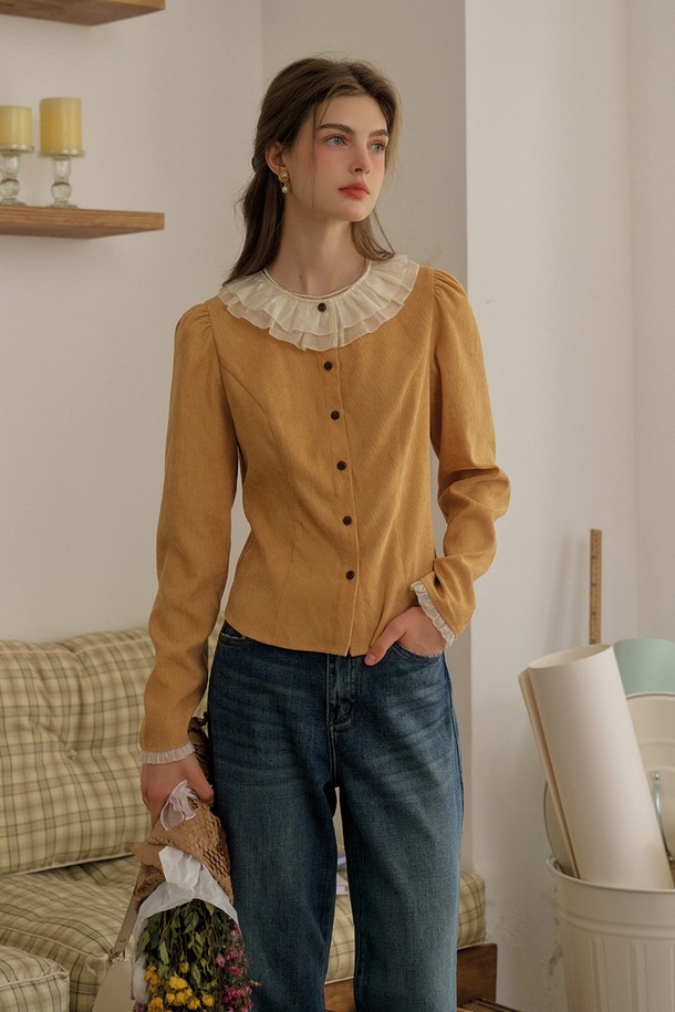 Simple Retro - 셔츠 - SR_Ruffle collar corduroy shirt