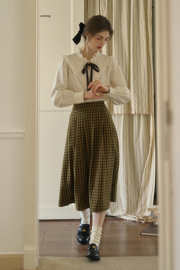 Simple Retro - 롱스커트 - SR_Vintage check wool skirt