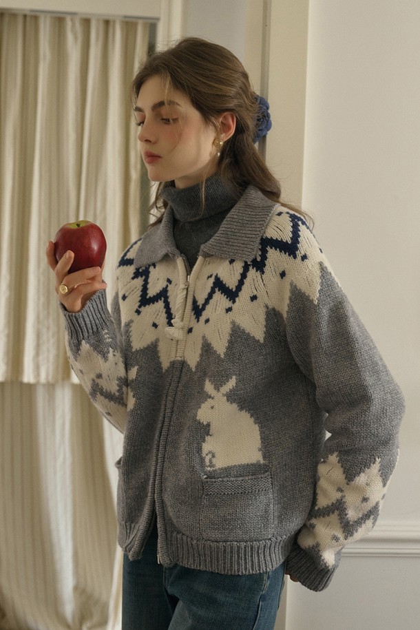 Simple Retro - 가디건 - SR_Fair isle zip-up wool cardigan