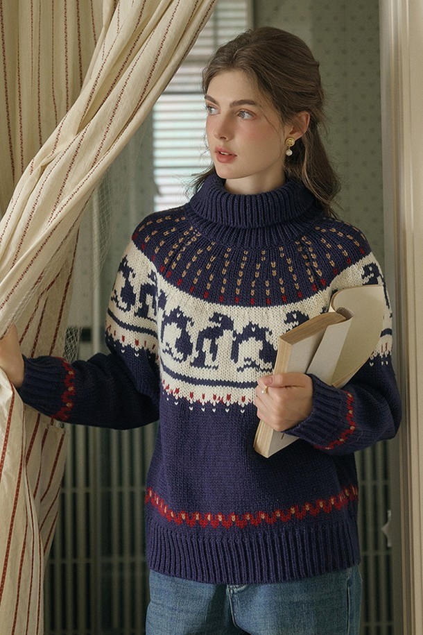 Simple Retro - 터틀넥 - SR_Fair isle turtleneck knit sweater