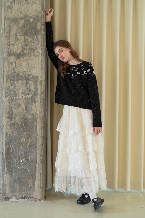 Cest Moidew - 롱스커트 - Ces_Embroidery lace layered skirt