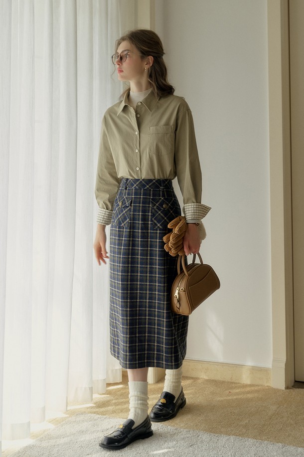 Simple Retro - 롱스커트 - SR_Vintage plaid a-line skirt