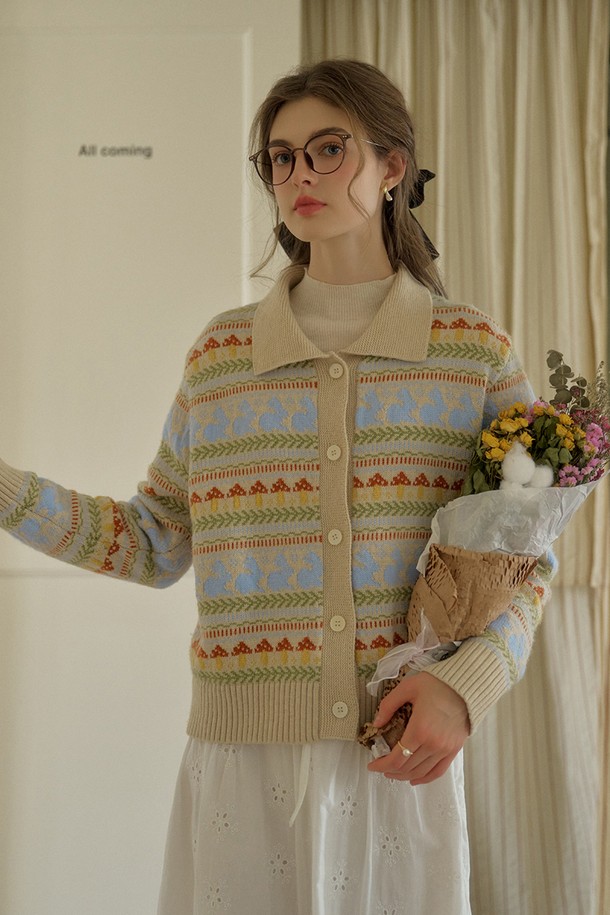 Simple Retro - 가디건 - SR_Gentle wool pattern knit cardigan