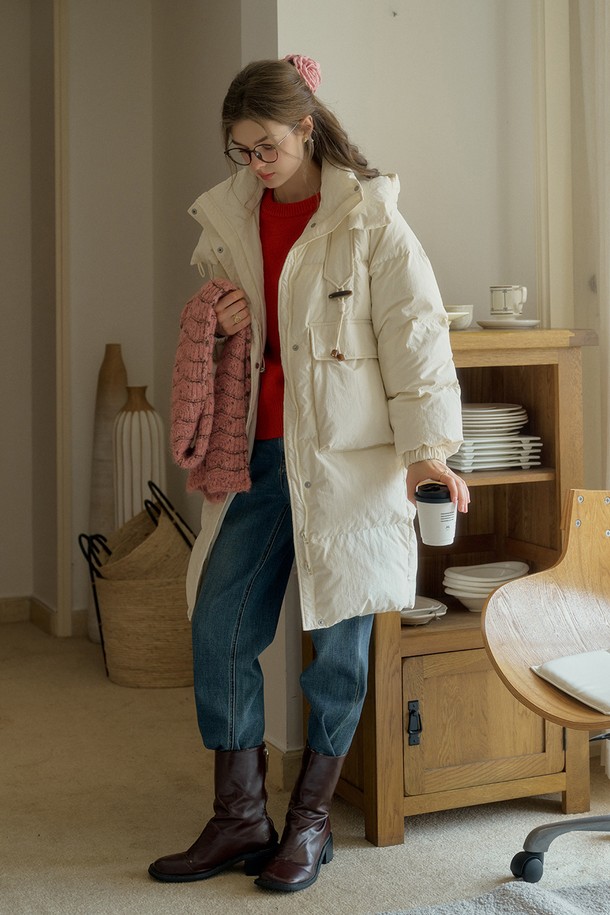 Simple Retro - 패딩 - SR_Loose midi duck down jacket_2color