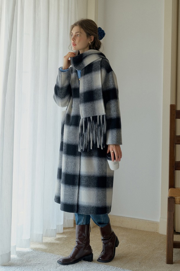 Simple Retro - 코트 - SR_Contrasting checked wool coat