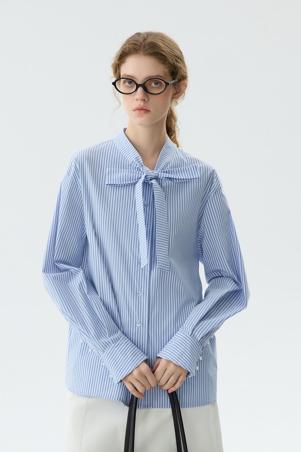 WE'DEE - 셔츠 - WD_Ribbon tie striped shirt_2color