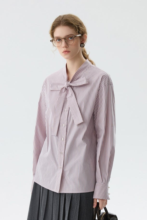 WE'DEE - 셔츠 - WD_Ribbon tie striped shirt_2color