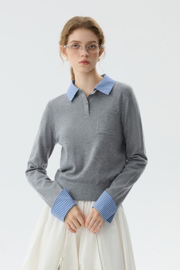 WE'DEE - 스웨터 - WD_Check collar cuffs knit top_2color