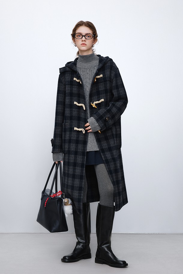 WE'DEE - 코트 - WD_Plaid horn button woolen coat