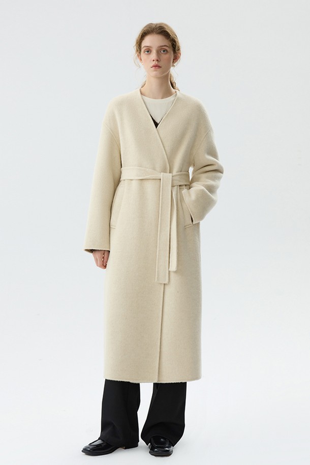 WE'DEE - 코트 - WD_Belted collarless coat