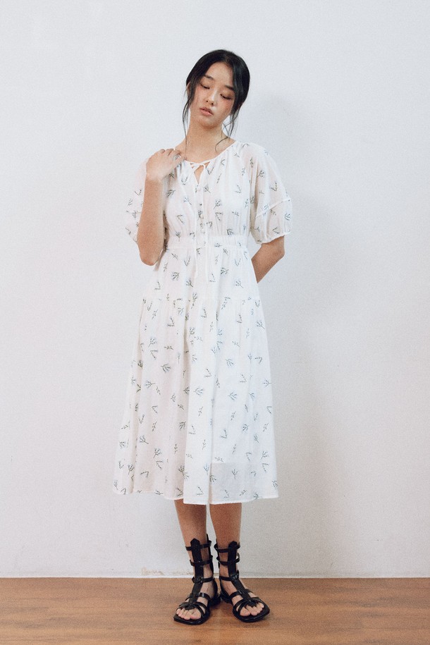 itte - 반소매 원피스 - IT_Floral balloon sleeves dress