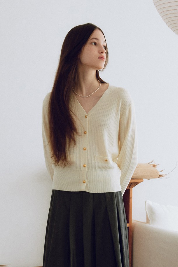 itte - 가디건 - IT_V-neck gold button cardigan_2color