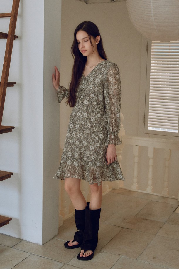 itte - 긴소매 원피스 - IT_Floral v-neck sleeves dress