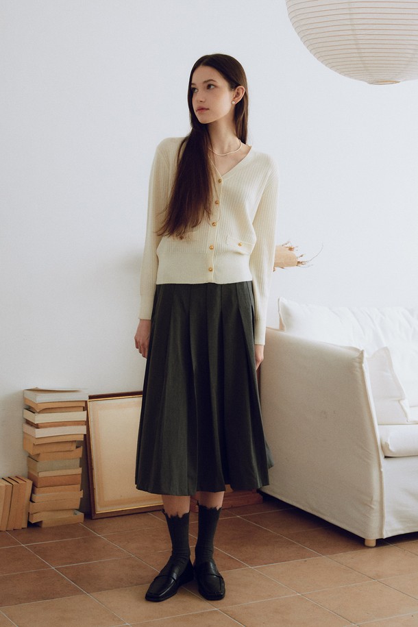 itte - 롱스커트 - IT_Autumn gray pleated skirt