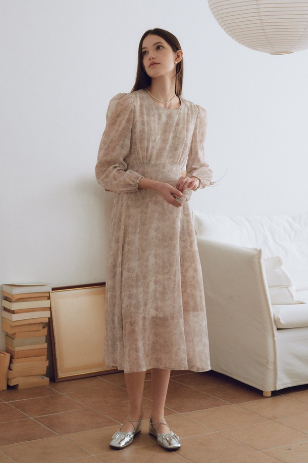 itte - 긴소매 원피스 - IT_Patterned round neck dress_2color