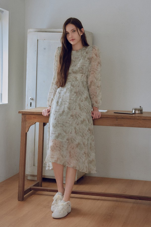 itte - 긴소매 원피스 - IT_Patterned round neck dress_2color