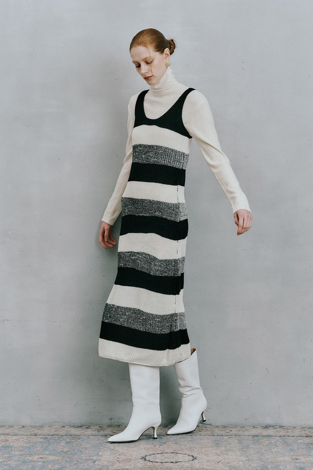 itte - 민소매 원피스 - IT_Striped knit sleeveless dress