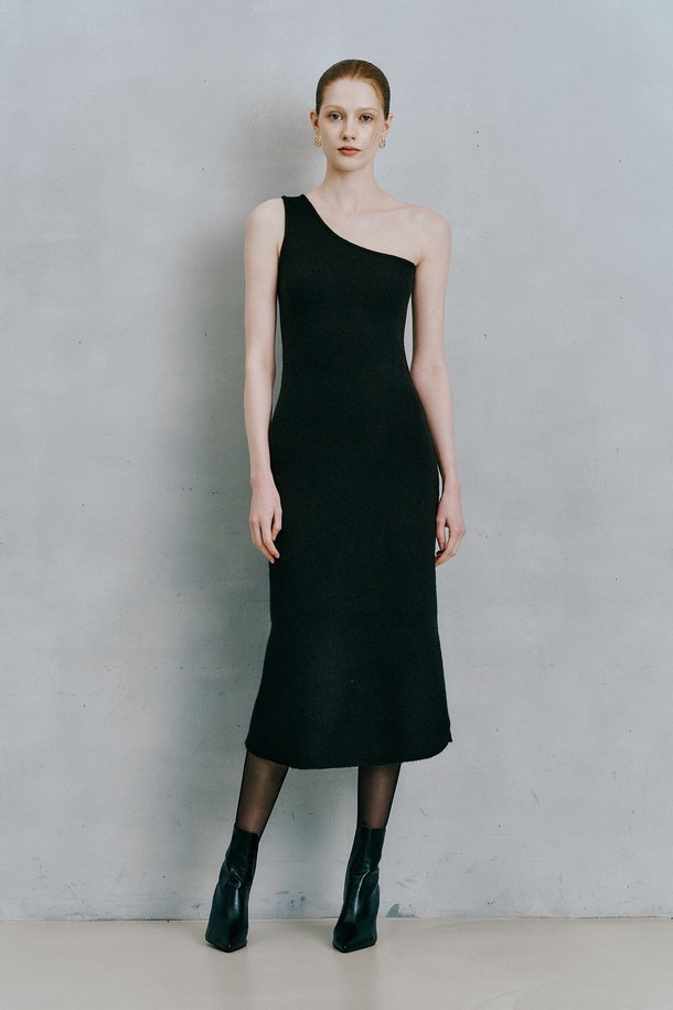 itte - 민소매 원피스 - IT_One shoulder knit dress_BLACK