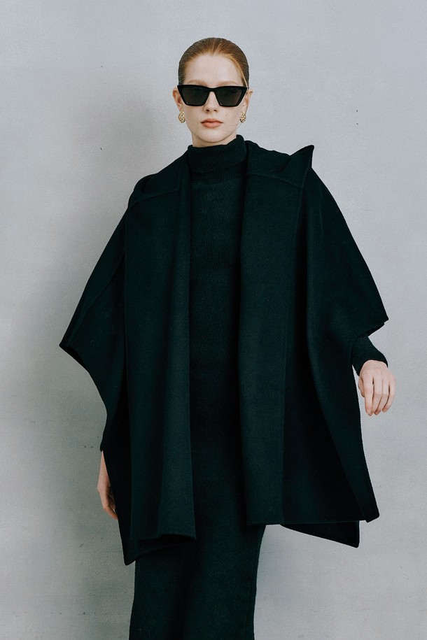 itte - 코트 - IT_Black mid length cape coat