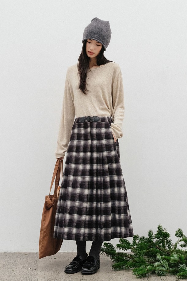 LANGSON - 롱스커트 - LS_Waist point pleated skirt