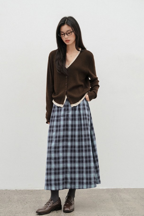 LANGSON - 롱스커트 - LS_Check long A-line skirt