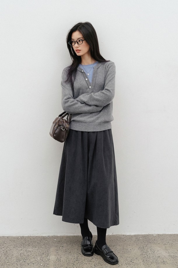 LANGSON - 롱스커트 - LS_Corduroy flared banding skirt_2color