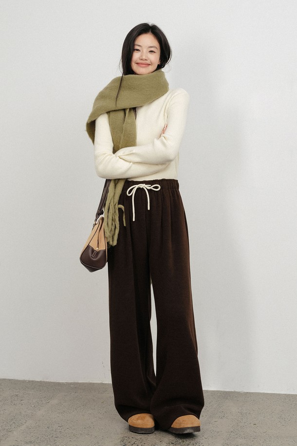 LANGSON - 롱/미디팬츠 - LS_Casual soft long banding pants