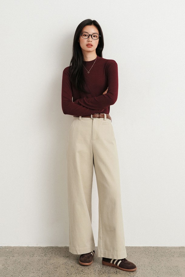 LANGSON - 롱/미디팬츠 - LS_High-waist semi loose pants_3color