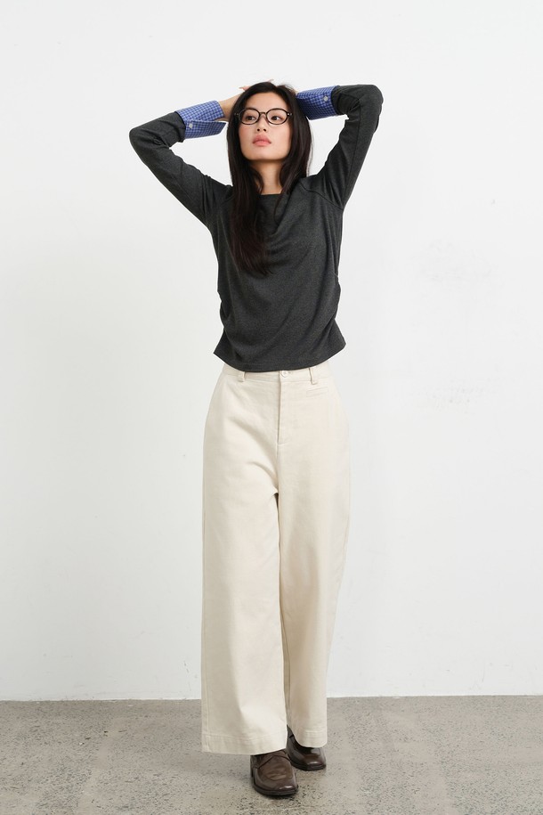 LANGSON - 롱/미디팬츠 - LS_High-waist semi loose pants_3color