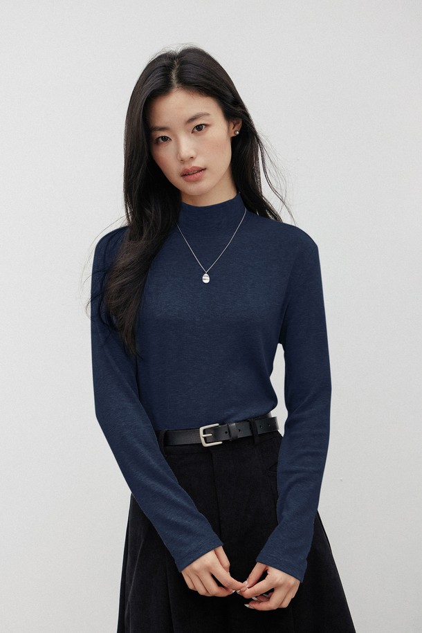 LANGSON - 터틀넥 - LS_Half-turtleneck slim knit top_4color