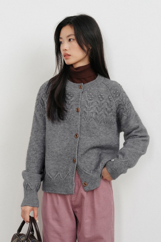 LANGSON - 가디건 - LS_Literary gray knit cardigan