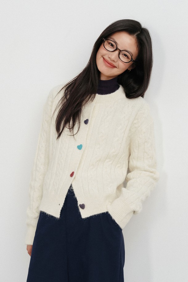 LANGSON - 가디건 - LS_Colorful heart button cardigan_3color