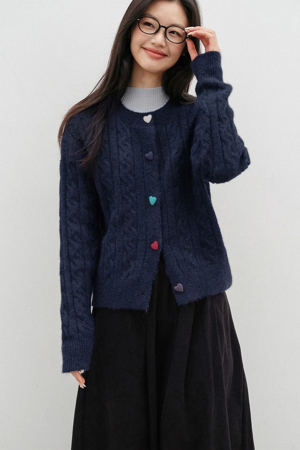 LANGSON - 가디건 - LS_Colorful heart button cardigan_3color