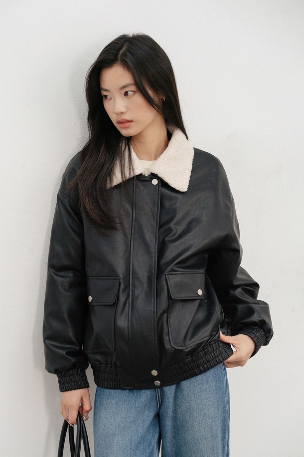 LANGSON - 레더 자켓 - LS_Oversize black leather jacket